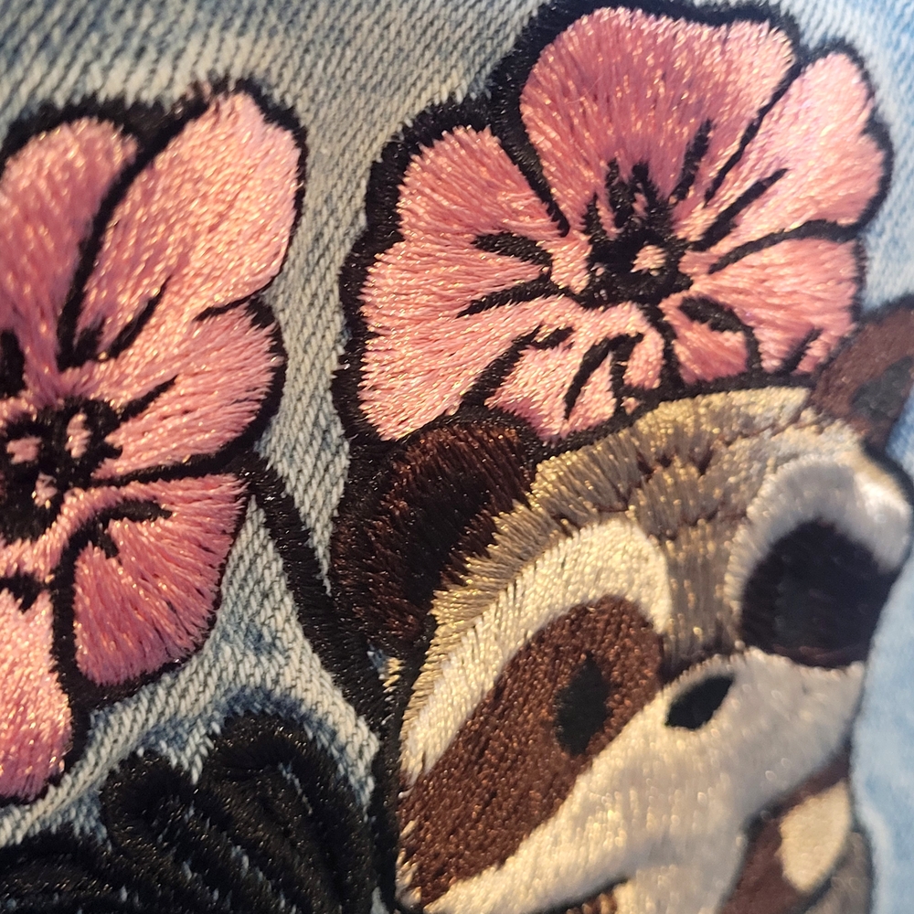 Hot Topic Blue Jeans with Raccoon and Floral Embroidery - Picture 5 of 9